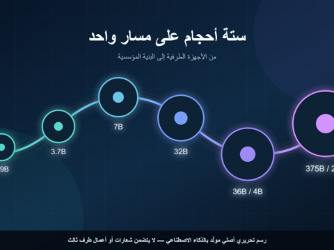 ست وحدات حوسبة مضيئة متدرجة الحجم على مسار بيانات، تمثل الأحجام الستة لعائلة "K2 Horizon"