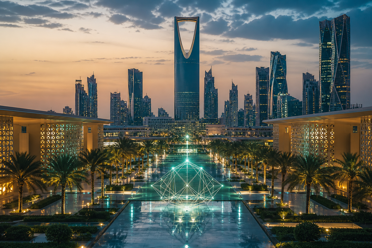 صورة مولدة بالذكاء الاصطناعي لأفق الرياض بمناسبة منتدى أخلاقيات الذكاء الاصطناعي